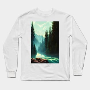 Nature Forest River Rocks Landscape Long Sleeve T-Shirt